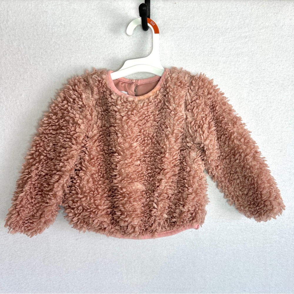 Pippa & Julie Fuzzy Sweater Toddler 2T Pink Furry Teddy Bear Pullover Soft
